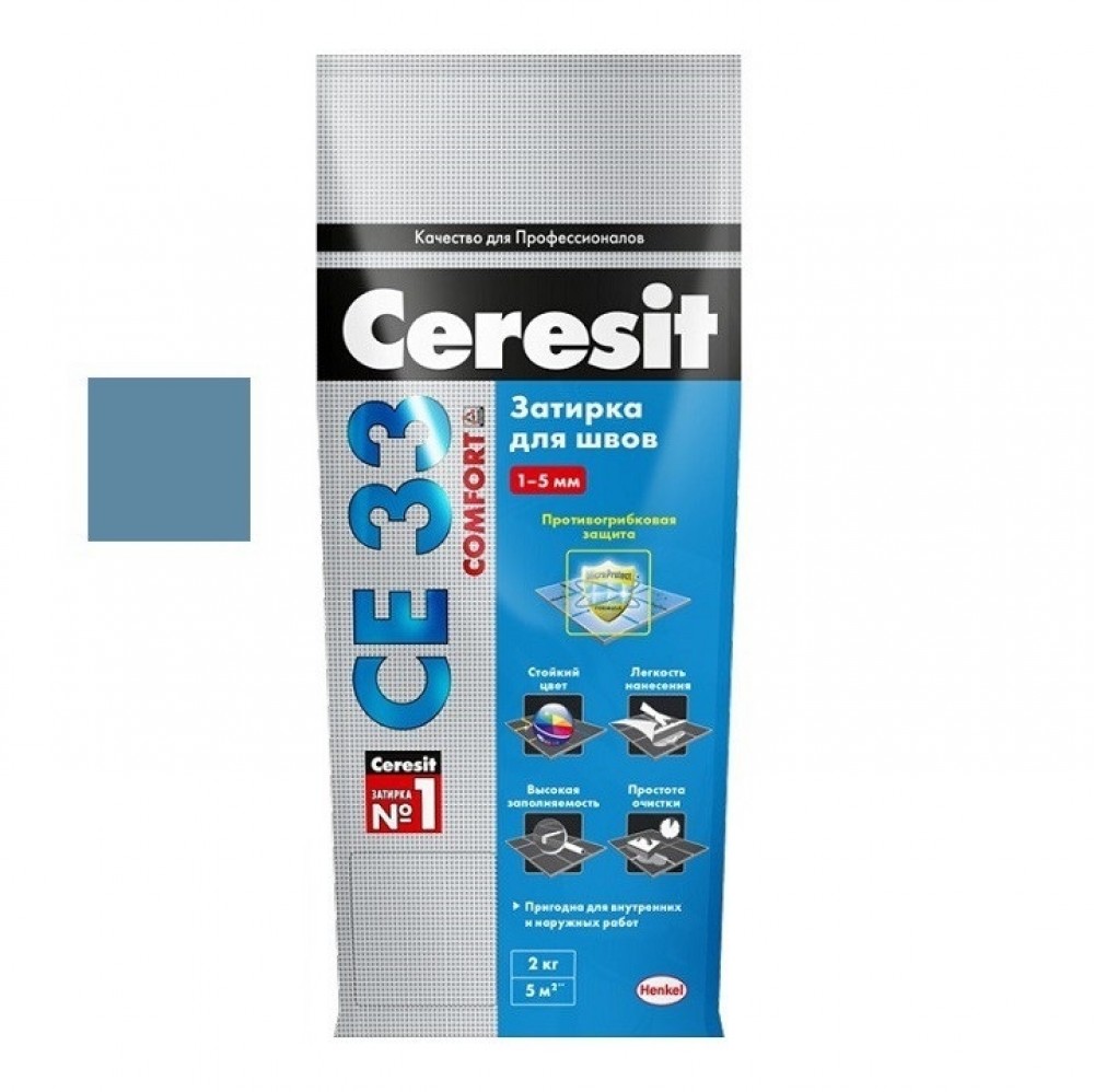Затирка для узких швов (до 6 мм) Henkel Ceresit CE 33 серо-голубая (2 кг)