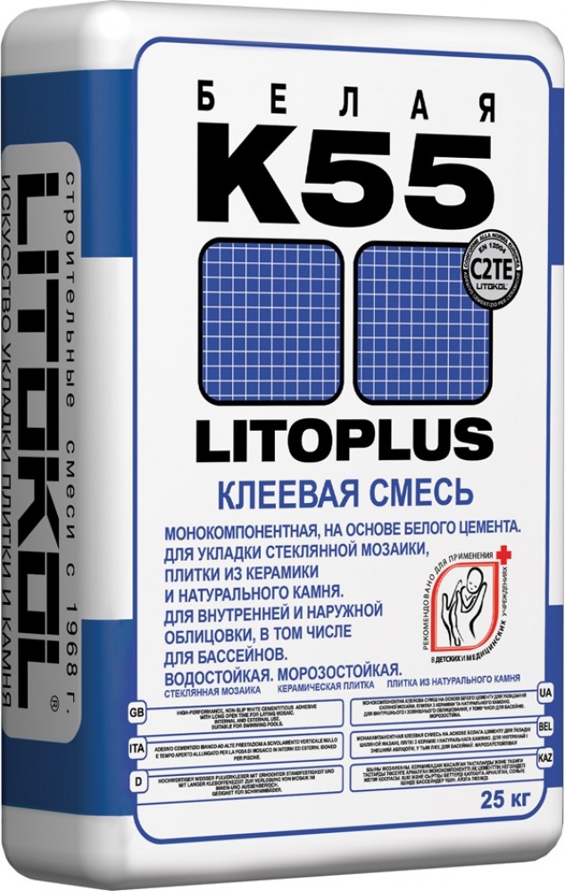 Клей для стеклянной мозаики и плитки LITOKOL LITOPLUS K55 25 кг