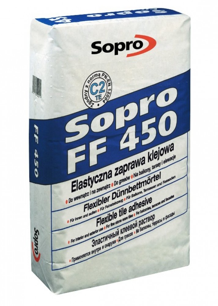 Эластичный серый клеевый раствор Sopro FF 450 (25 кг)